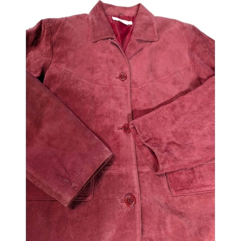 Jessica Holbrook Red Suede Barn Jacket Large Washable Leather Utility Coat 90s - Picture 9 of 16